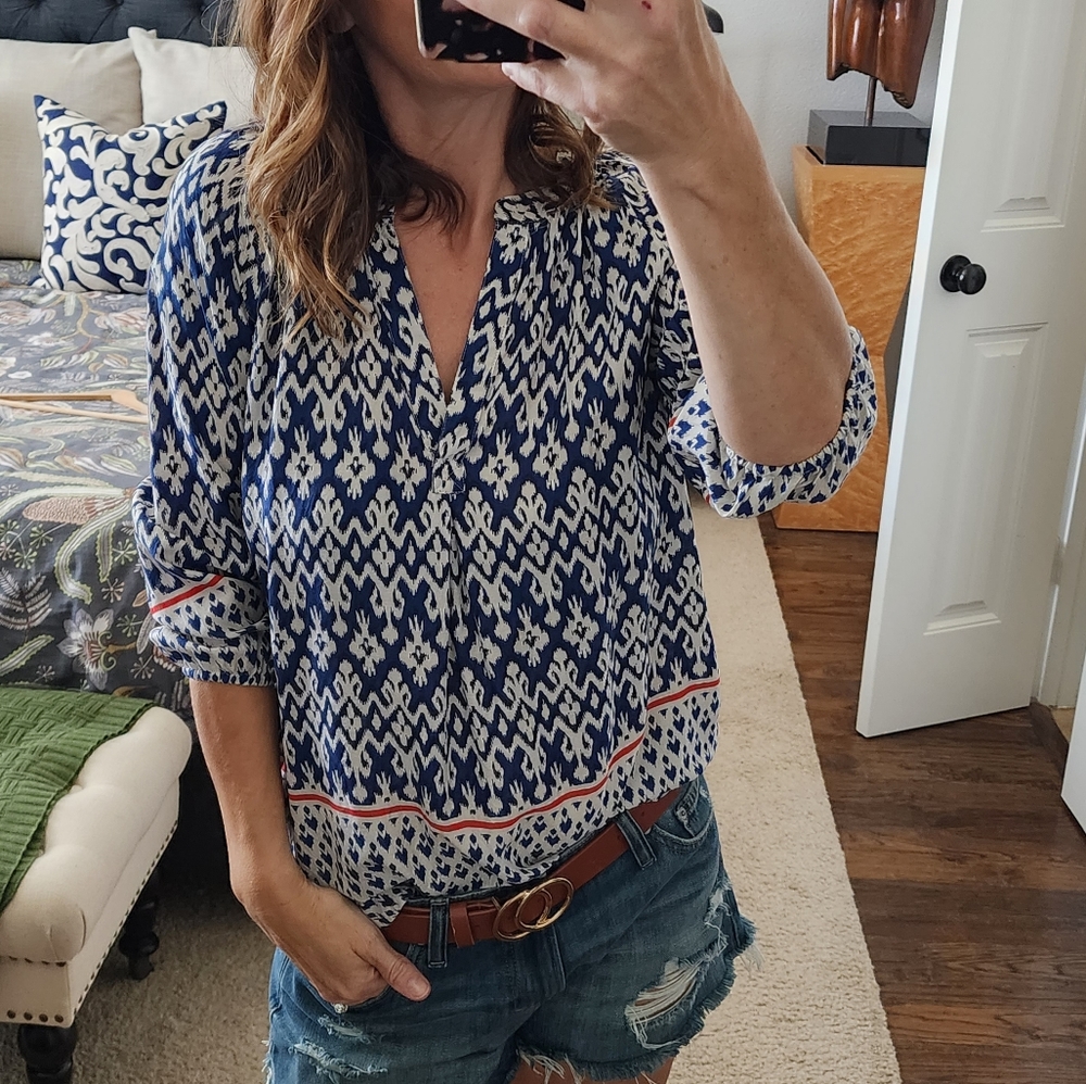 Beach Lunch Lounge Blue And White Boho Ikat Tunic